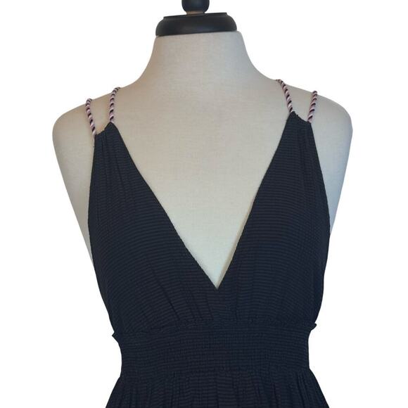 New SCOTCH & SODA Black Smocked Double Strap Tiered Midi Dress Sz FR 40 / US 10 - Picture 3 of 12